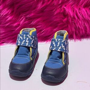 Kids SEE KAI RUN Blue Lightning Strap Boots